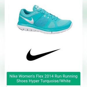 Like New Nike Women's Flex 2014 Run Running Shoes Hyper Turquoise/White Size 7.5